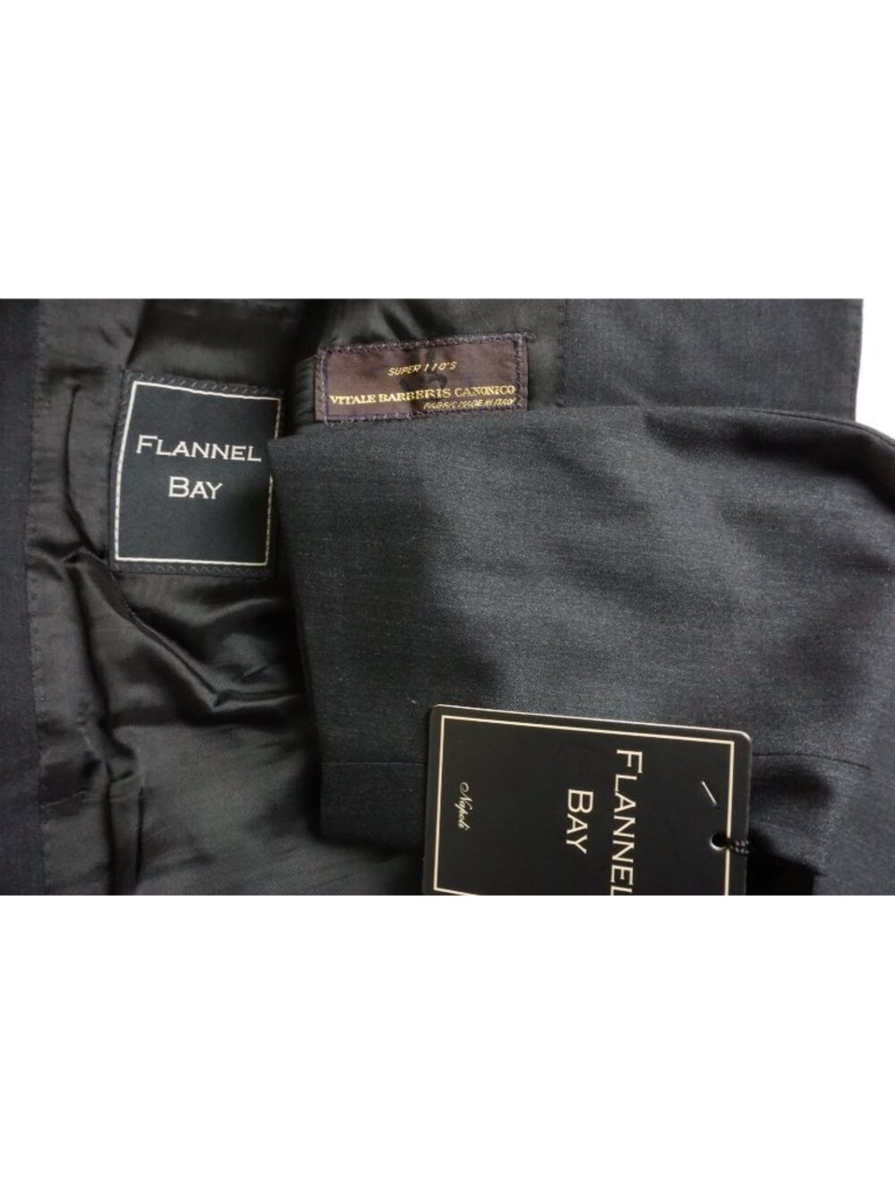 Flannel Bay Charcoal Gray S110s Wool 2 Pc Suit Jacket Pant 38 Brand New